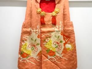 アンティーク　紋錦紗牡丹に桐模様被布